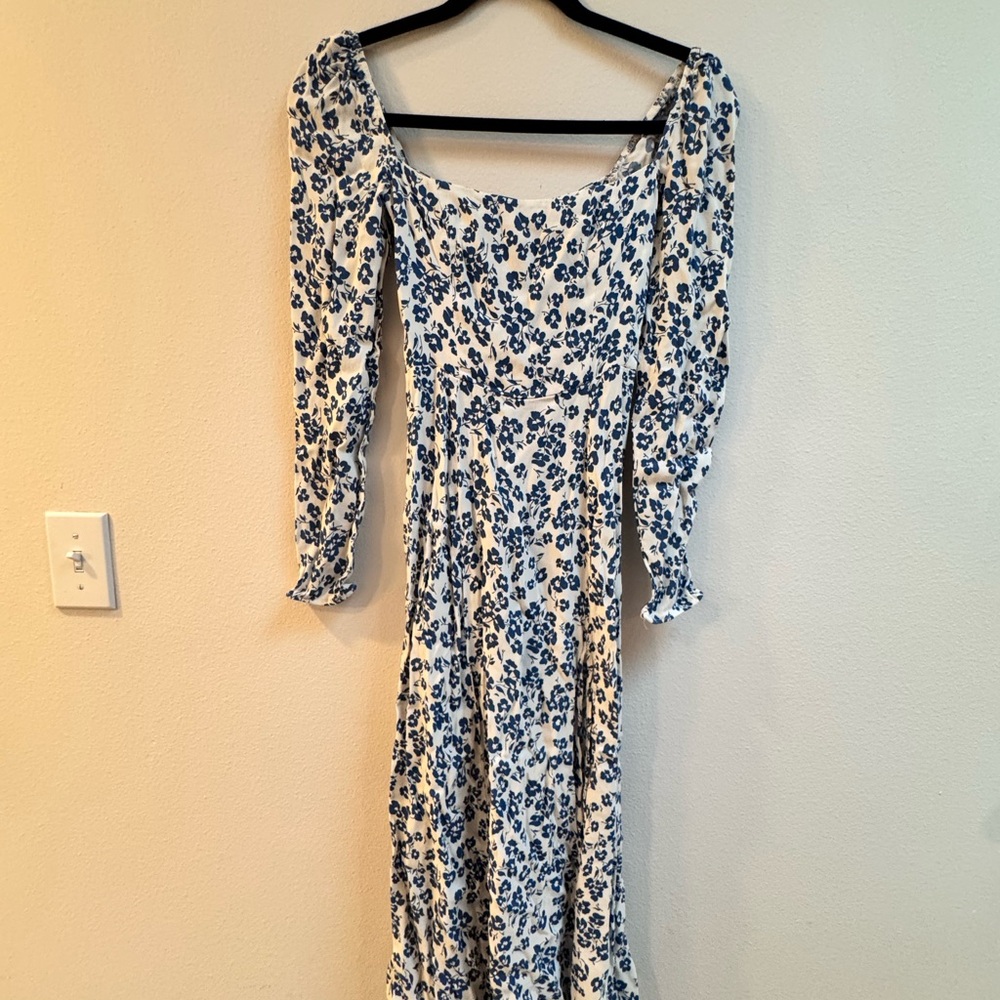 Reformation Blue Floral Long Sleeve Dress